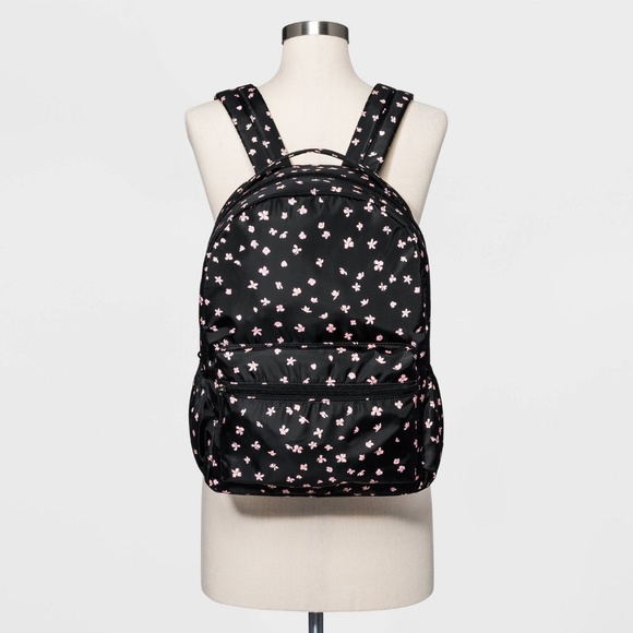 Black Pink Floral Backpack - Picture 1 of 11